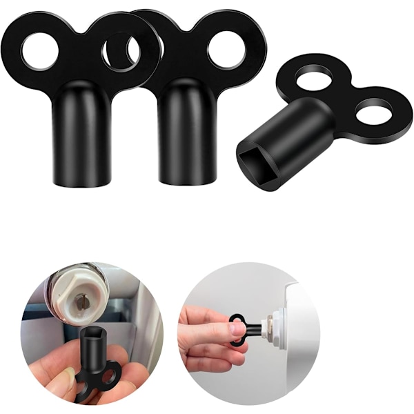 10 x Luftningsnyckel för Element, Universal Silverfärgad Luftningsnyckel för Element, Universalstorlek Luftningsnyckel, Kompakt Aluminiumnyckel för Många Element (Svart)