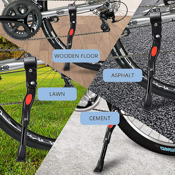(Sort) Justerbar Aluminium Legering Cykel Støttefod, Højde med Non-S