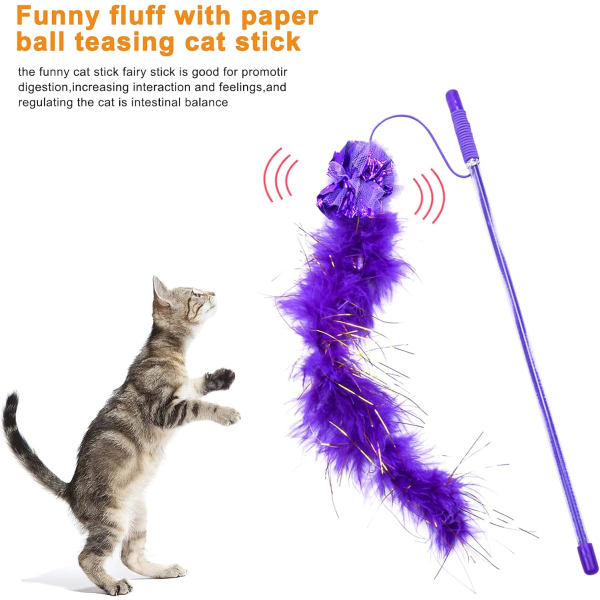 1 stk (lilla)30 cm fjærleketøy for katter, interaktiv katteleke med C