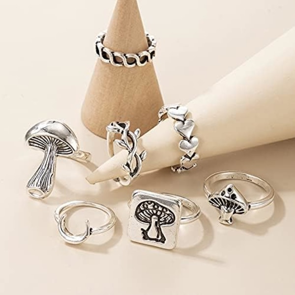 Sølv Knuckle Ring Sæt til Kvinder, Bohemian Vintage Stabelbar Svampe Ring Finger Ring Æstetisk Smykker