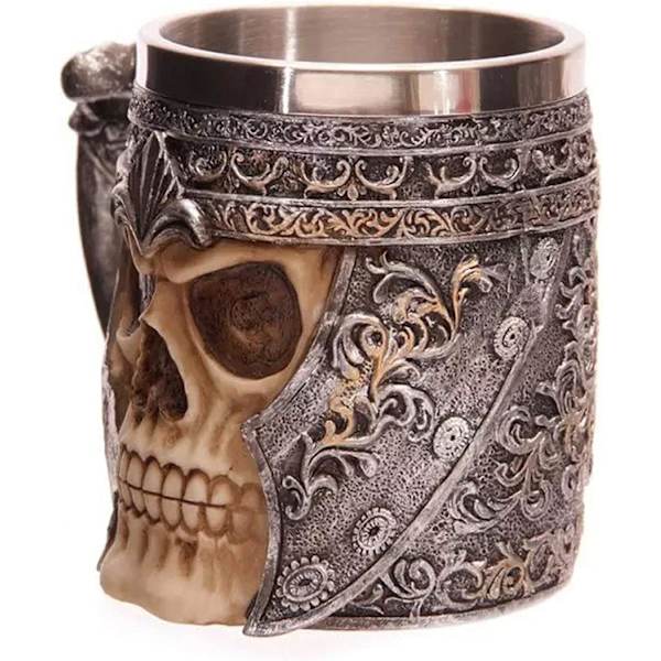 Rustfrit stål kranie ølkrus, Viking Tankard Warrior kranie krus, middelalderlig kranie drikkevare krus til C