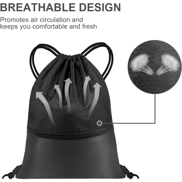 Sort sportstaske med snoretræk, Unisex sammenfoldelig vandtæt rygsæk med snøre, sportstaske med snøre f