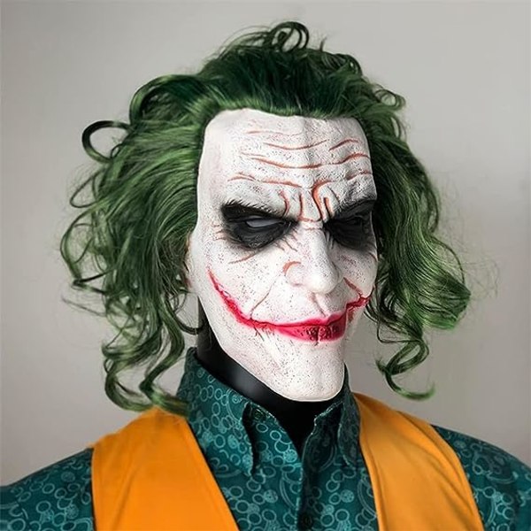 Naamioasu Dark Knight Cosplaylle, Lateksi Mies Hymynaamio Vihreällä Hiuksella Joker Roolipelaamiseen, Sali