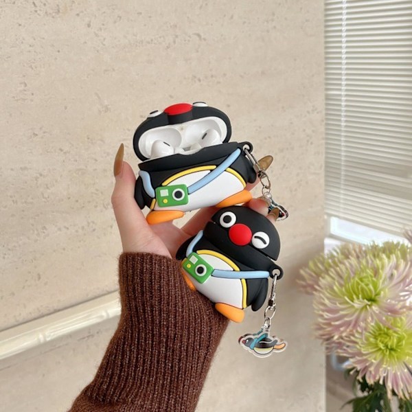 Söpö Kawaii -kotelo AirPods 4:lle, Kotelon suojus yhteensopiva AirPod 4. sukupolven 2024 kanssa, Hauska pingviini iskunkestävä suojakuori Air podeille