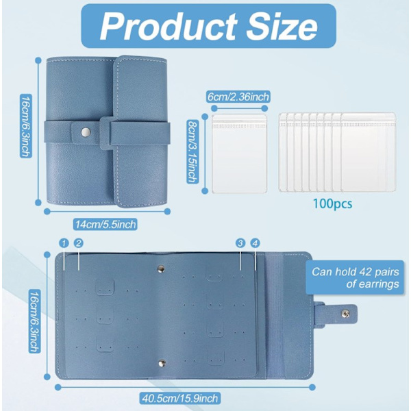 Ørering Opbevaringsarrangør, Blå PU Læder Ørering Bog med Ørering Organizer Tasker, Porta