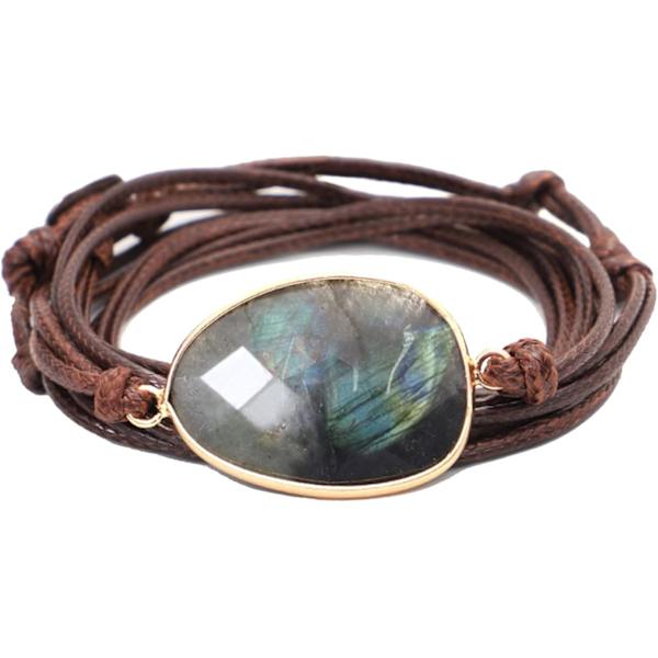 1 st  Kvinnors Boho Handgjorda Natursten Kristall Läderpärla Wrap Armband Kollektion