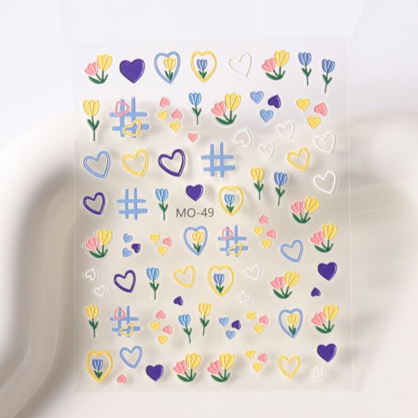 3 Ark Alla Hjärtans Dag Nagelstickers - 5D Präglade Hjärta Nageldekaler för Alla Hjärtans Dag - Söt Färgglad Hjärtdesign för Kvinnor & Flickor