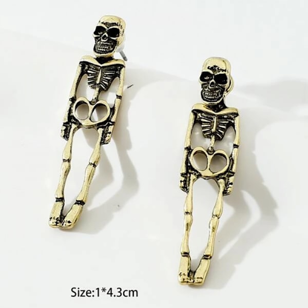 Skumle Hodeskalle Skjelett Dangle Ørepynt for Kvinner, Skummel Fest Ørepynt for Halloween Tilbehør Gold