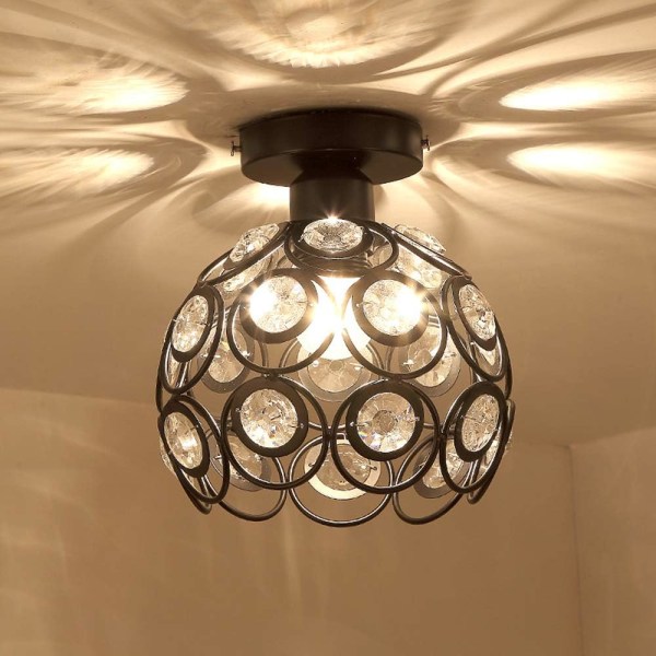 Svart moderne hvit krystall taklampe, Mini Semi Flush Mount E