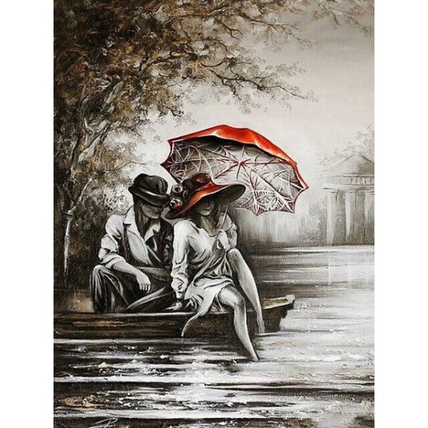 30 x 40 cm ,femme au parapluie rouge Diamantmaleri Broderie