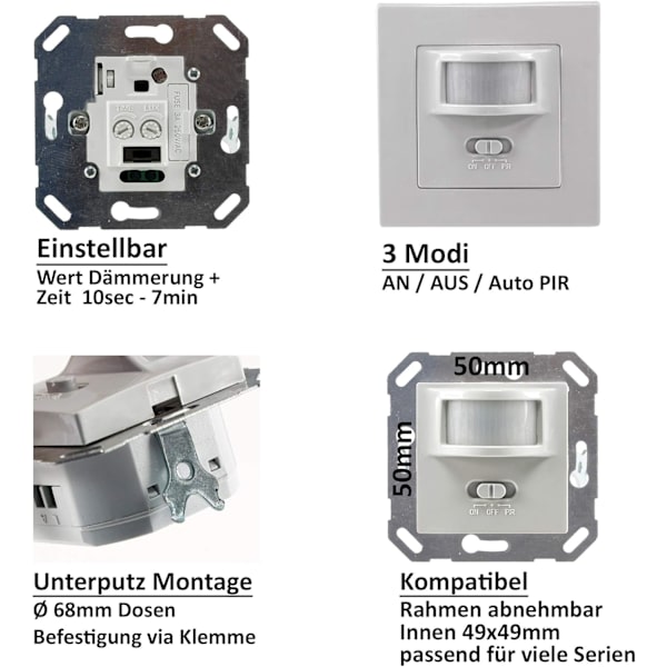 Bevegelsessensor I innfelt I LED-kompatibel med rekkevidde på 9 m - 2-ledningsteknologi - IP20 I erstatter en bryter, Hvit
