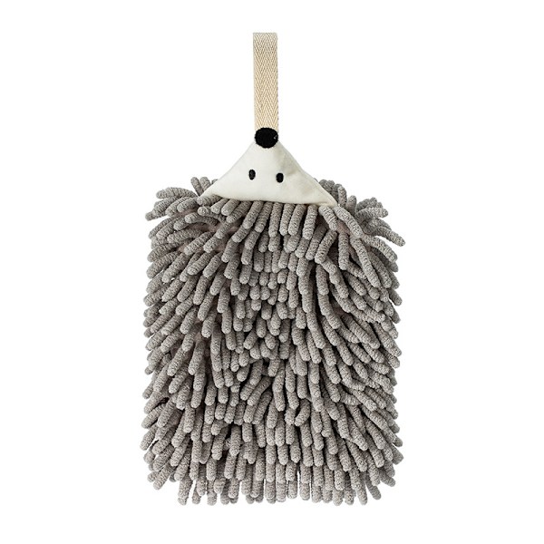 2-pack söta djur chenille handdukar, plysch pom pom handdukar med öglor, hängande handdukar f Gray