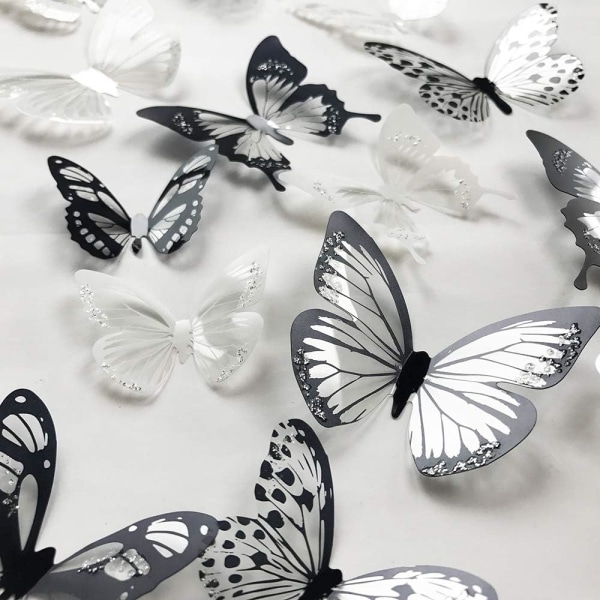 36 kpl 3D värikkäitä Crystal Butterfly seinätarroja liimalla