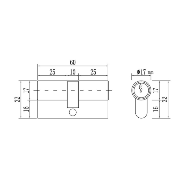 Dobbeltsylinder - variert 3 nøkler - Lengde: 32x60mm