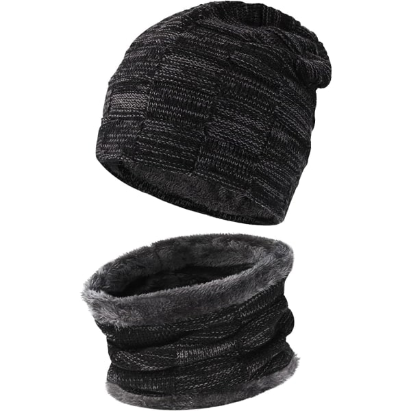 Miesten talvipipohatut set lämmin neulottu hatut-musta pääkallo