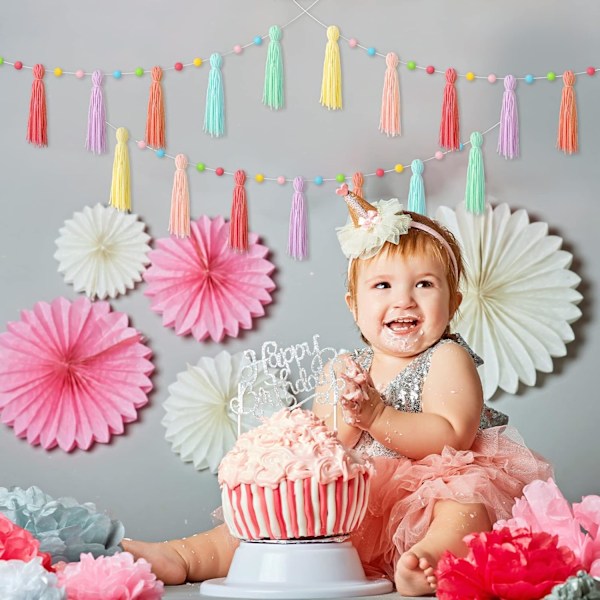 Regnbågsfärger Färgglad Regnbåge Boho Tofs Girlang Pom Pom Klassrum Girlang Tofs Varje 1,3m Regnbågsgirlang Banner Dekorativ Vägg för Baby Barnkammare