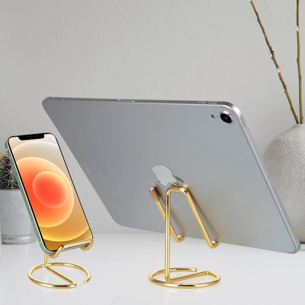 (Guld) 2-pack skrivbordsställ för telefon, söta metallguld telefonhållare skrivbordstillbehör, kompatibel med