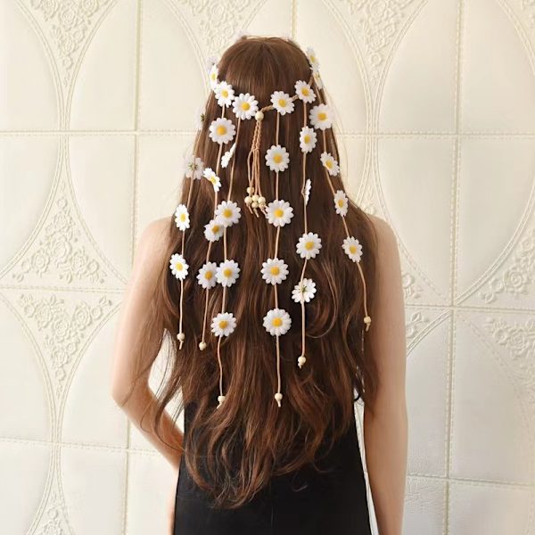(Hvit) Blomster Hippie Hodebånd Blomsterkrone Solsikker Perler Justerbar Blomster Hodeplagg Hårtilbehør