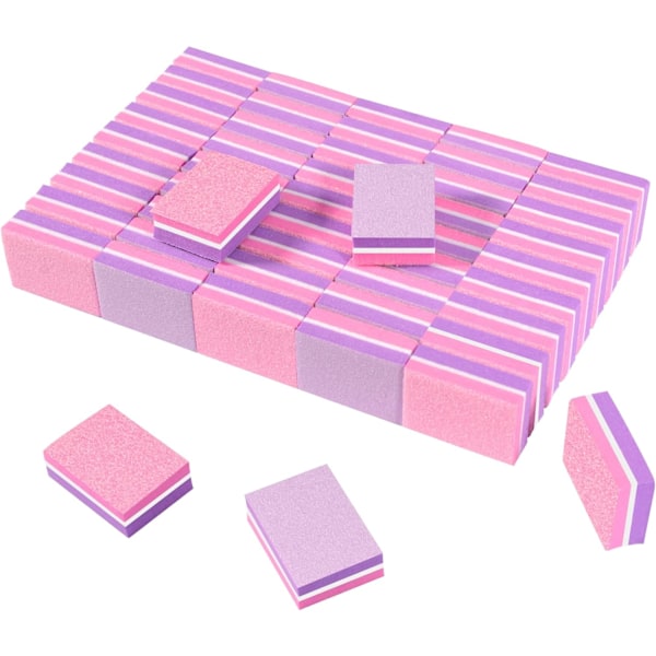 (Rosa-Lila) 50 st Nagelbuffer, Bufferblock Nagelfil Grit, Mini Nagelbuffertar Block Svamp Dubbelsidig Nagelfil för Akrylnaglar Manikyrverktyg