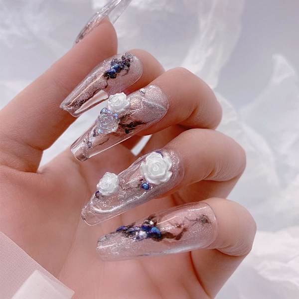 3D Akryl Blomspik Charm Vita Blommor Rosa Kamelia Naglar Dekoration Blommor Naglar Acc