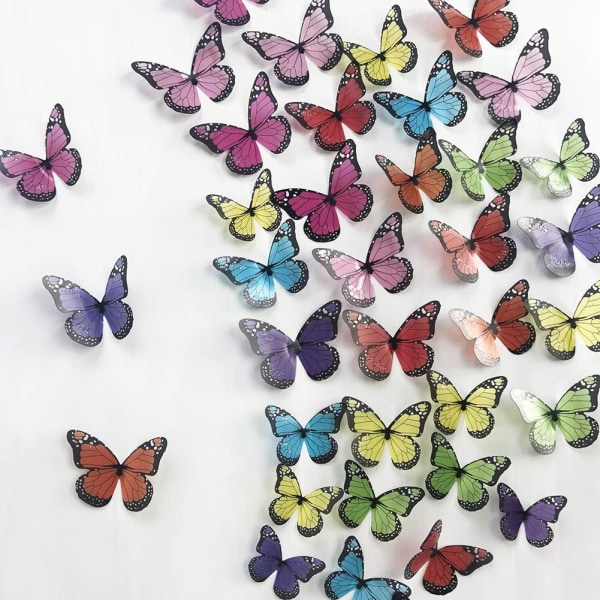 38 deler 3D fargerike krystall sommerfugl veggklistremerker med lim
