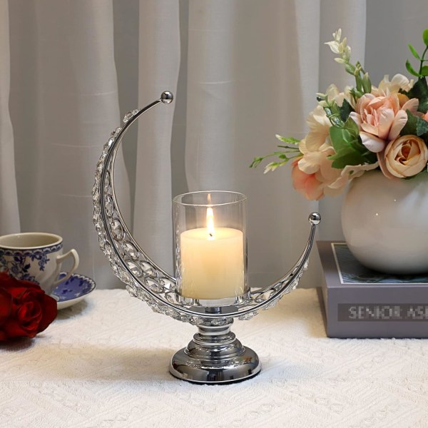 Kuun muotoinen kynttilänjalka Kristallisesta kynttilänjalka kynttilänjalka hääpöydän kodin sisustamiseen (hopea