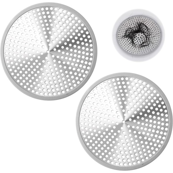 Förpackning 12cm Rostfritt Stål Mesh Duschavloppssil med Återanvändbar Kraftig Silikon, Hålskydd för Kök, Supertät Filterlock för Badkar, F