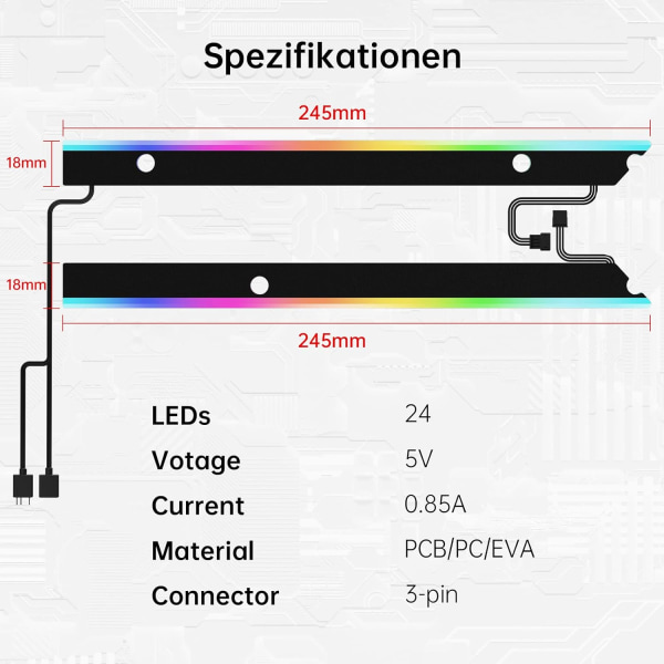 Micro-ATX ARGB Bundkort Light Bar 24 RGB Uafhængigt adresserbar 5V 3Pin Sync Aura Lightsaber-X