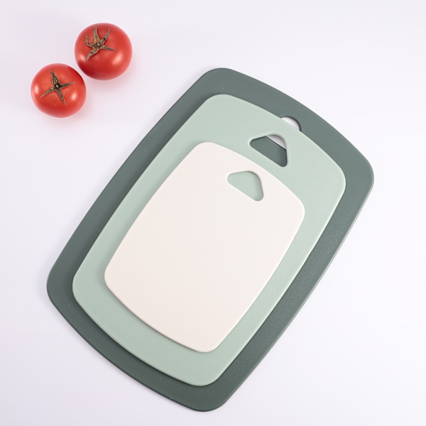 Grönt set med 3 skärbrädor, skärbräda, idealisk för att skära mat, hänghål, polypropen, Mått: 20x15 cm, 30x20 cm och 35x25 cm