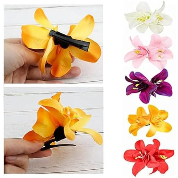 8x10cm Blomsterhårklämma Bohemia Hawaii Tyg Konstgjord Orkidé Blomma Hårsnodd Barrette Huvudbonad Bobby Pins Hårkläder