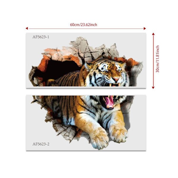 2 st. 3D Tiger Väggdekaler, Självhäftande Väggdekor