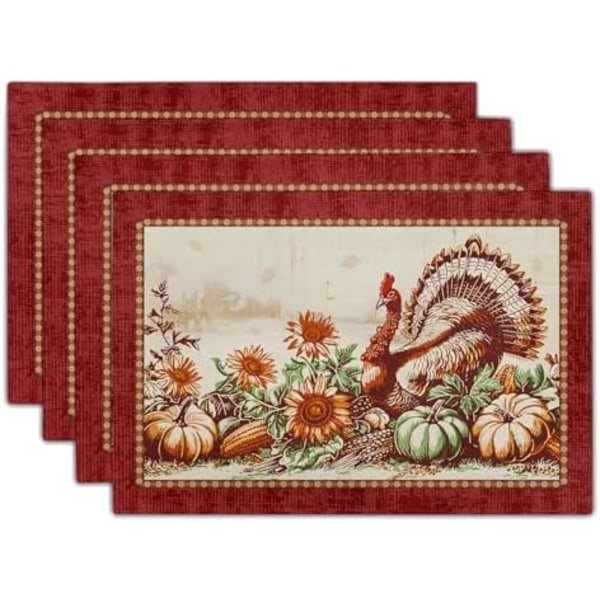 Thanksgiving Bordplader 12x18 Tommer Efterårs Høst Tyrkiet Efterår Græskar Solsikker Majs Bordplade Skridsikker Varmebestandig T