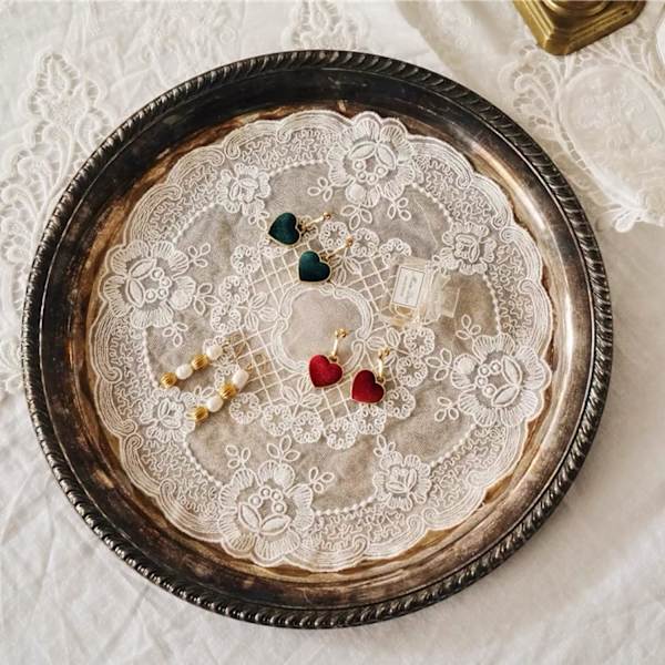 (off-white,Diameter 27cm) 2 st Retro franska spetsdukar, utsökt blomsterbroderad R