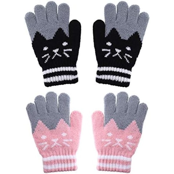2 Par Barnvinterhandskar Hel Finger Stickade Handskar Varma Stretchiga Vantar för Pojkar Flickor Tillbehör
