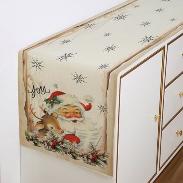 Vintage Joulupukki Pöytäliina 13x72 Tuumaa Joulupeura Ilo Kausi Talvi Keittiö Ruokailupöytä Koriste