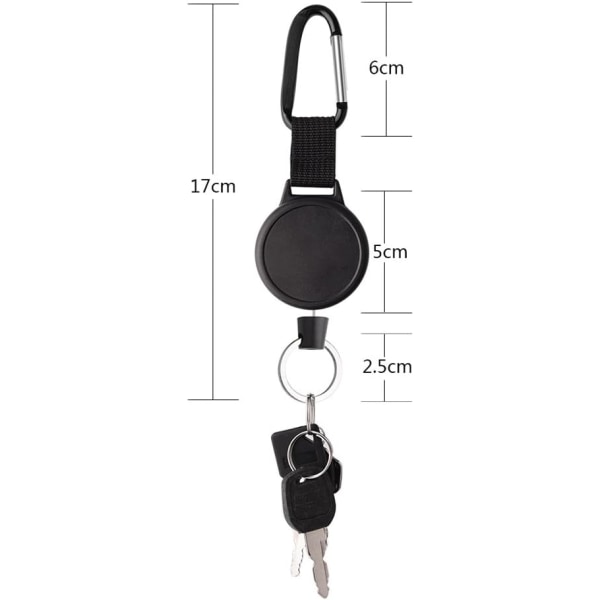 Kraftig infällbar nyckelring med 65 cm stålkabel, svart