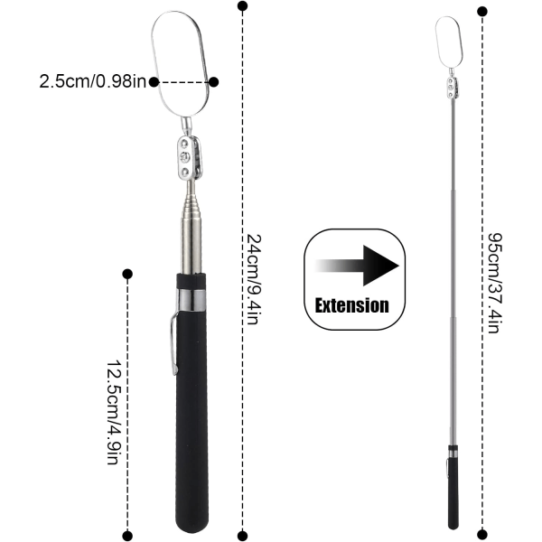 (24~95cm handtag) Teleskopisk inspektionsspegel, oval teleskopspegel