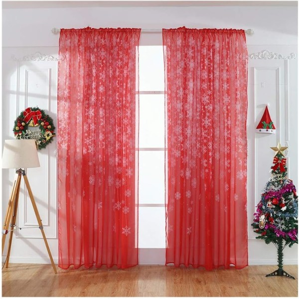 100 x 270 cm (Rot) 2 kpl Weihnachten Schneeflocke Vorhang Tüll Fen