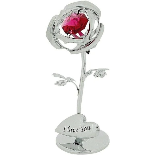 (sølv)Fritstående forkromet rose- og hjerteornament - Gaveideer | Kæreste | Kone