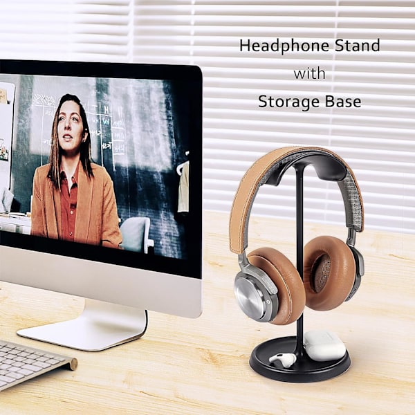 Hodetelefonstativ, buet øretelefonstativ med oppbevaringsbrett, spillhodetelefonholderbase for AirPods M