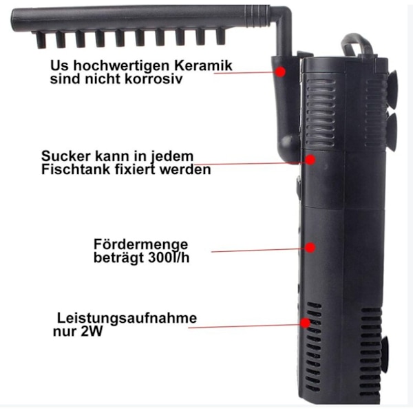 Akvaariosuodatin Sisäinen suodatin Sisäinen suodatinpumppu suihkuputkella 300L akvaarioon (300L/H 2W)