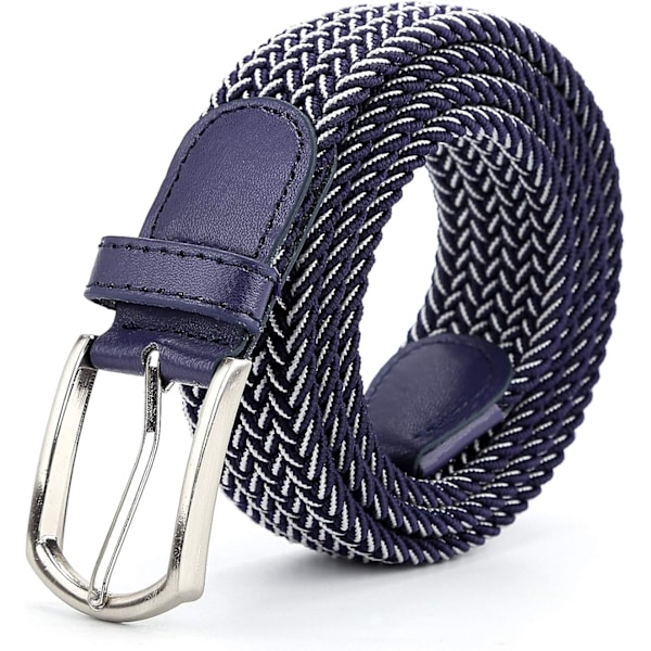 Vit Flätad Canvas Vävd Elastisk Stretch Bälte för Män/Kvinnor/Junior Blå