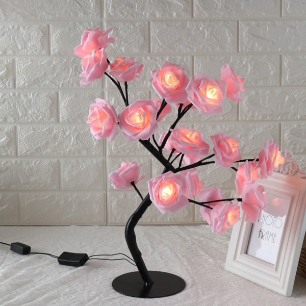 (hvidt pulver) LED-træ lyserød blomst lille trælampe Styling