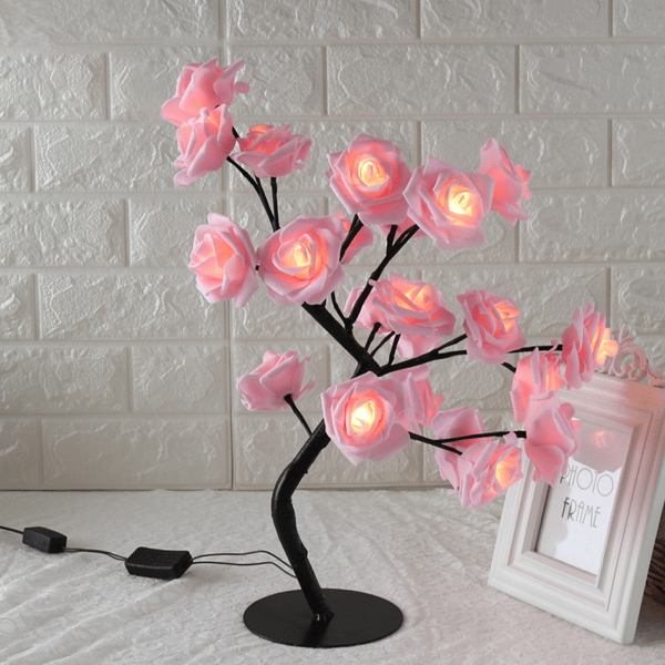 (hvit pulver) LED-tre lys rosa blomst lite trelampe Styling