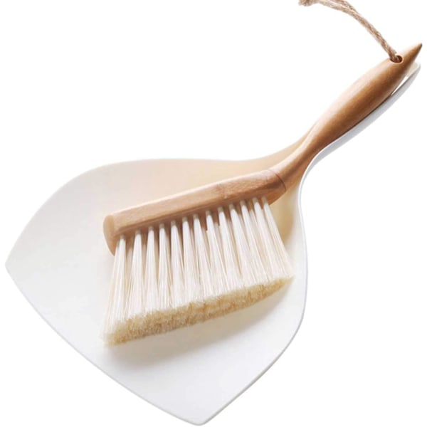 Minidustpan, 2-pak Portable Træ Dustpan og Kost, Lille Multifunktionel Kost til Sofaer, Bord, Tastaturer og Bil