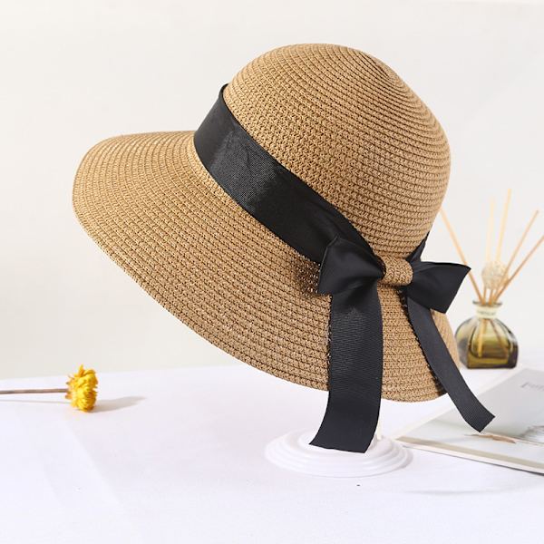 1 stk. Dame Strandhat, Dame Bredskygget Solhat af Halm, Dame Solhat UPF 50+ UV-beskyttelse Khaki