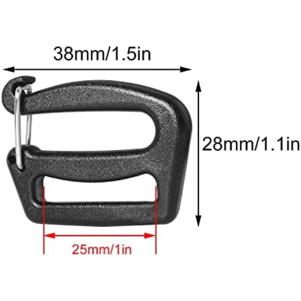 Webbing Anslutningsklämma 10 ST 25mm/1 tum Plast Tri-Glide Glidknappar Bulk, Fri Justerings Spännen, Rem Spänne Bac