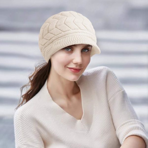 Vinter Beanie til Kvinder - Varmt Strikket Slouchy Uldhue med Skygge