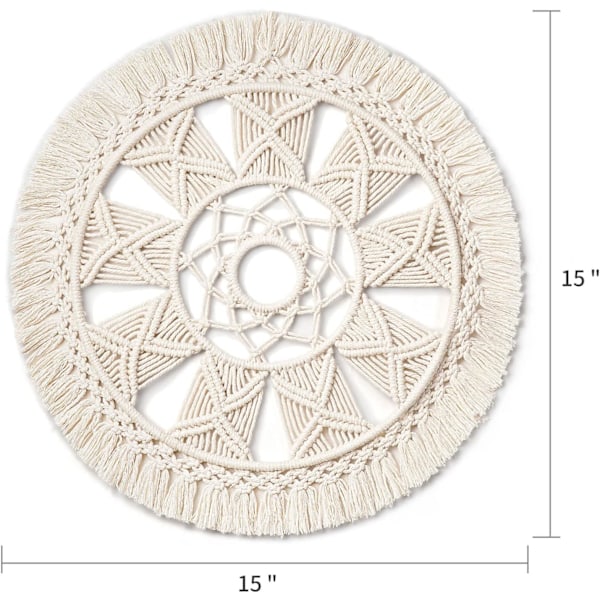 Macrame Väggbonad Vävd Gobeläng Väggkonst Krans Chic Boho Dekoration Juldagspresent Festival Mandala för Lägenhet
