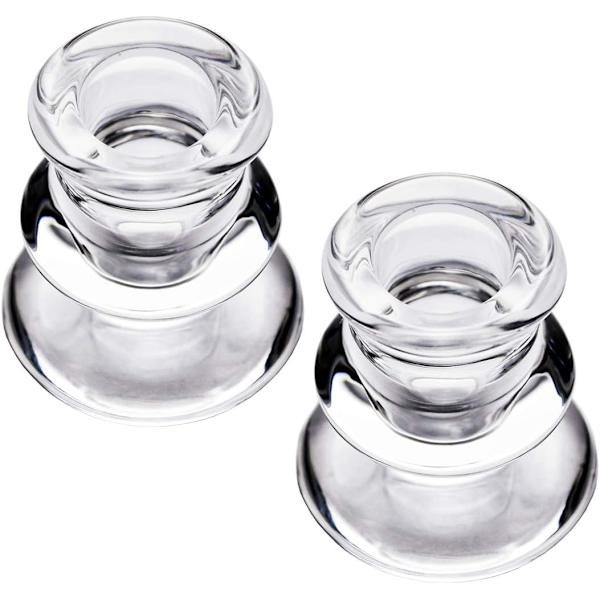 Klar glassestaker, sett med 2 koniske lysestaker for bryllup, dekorasjon og middag